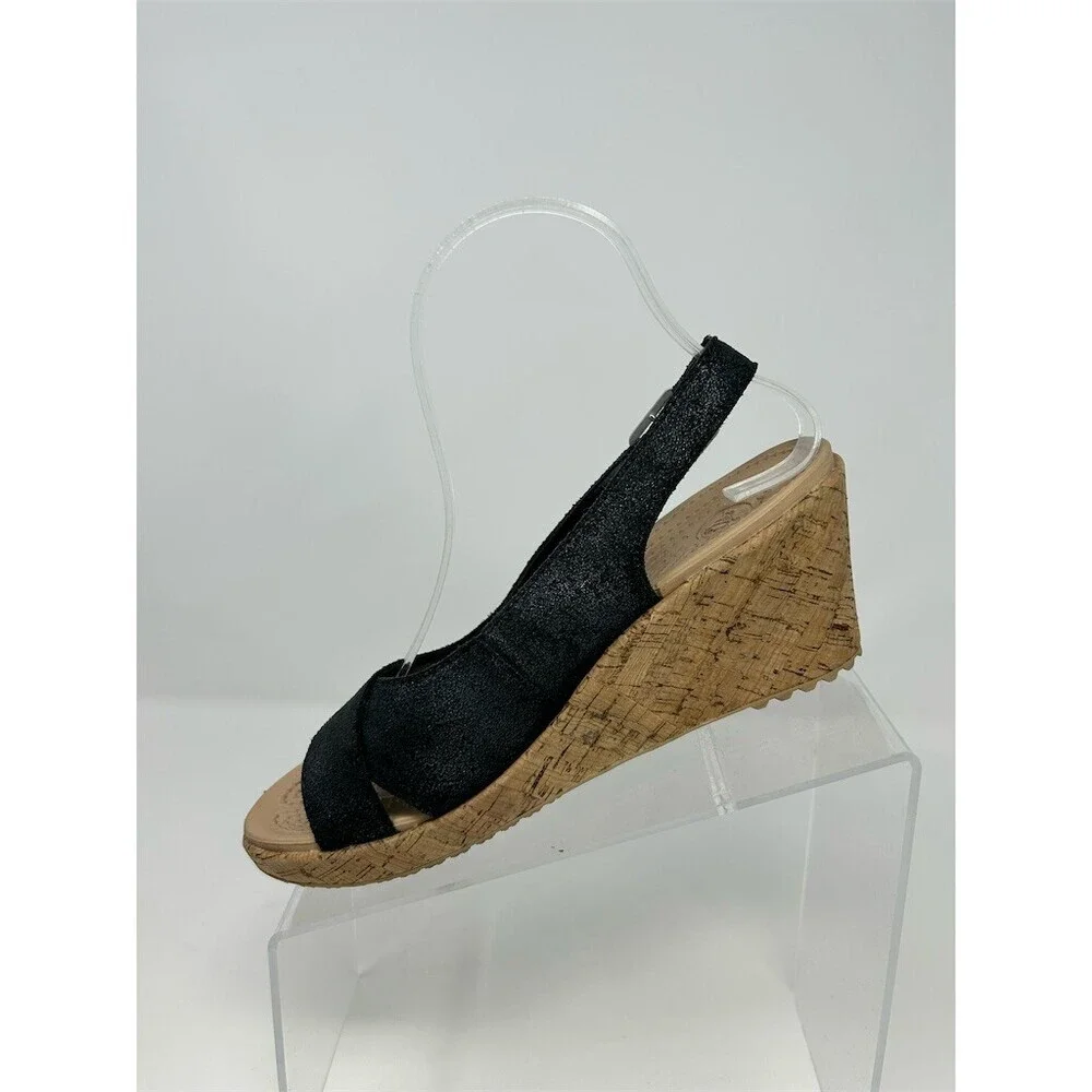 Crocs A-Leigh Womens Black Slingback Wedge Sandals Peep Toe Crisscross Size 7
